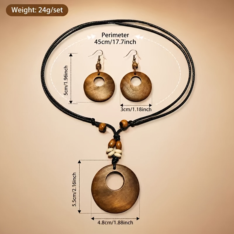 Bohemian Vintage Wooden Necklace & Drop Earrings Set